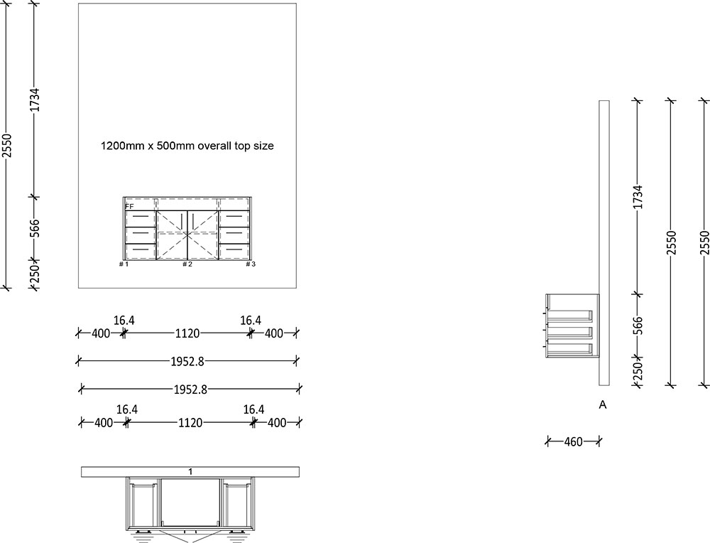 500mm Floating Vanity (1200mm Wide) - 2 Doors 2x 2 Drawers - Image 2