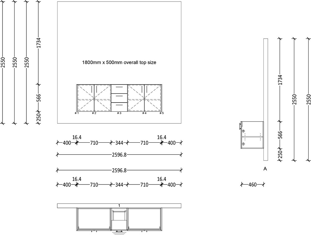 500mm Floating Vanity (1800mm Wide) - 2x 2 Doors 2 Drawers - Image 2