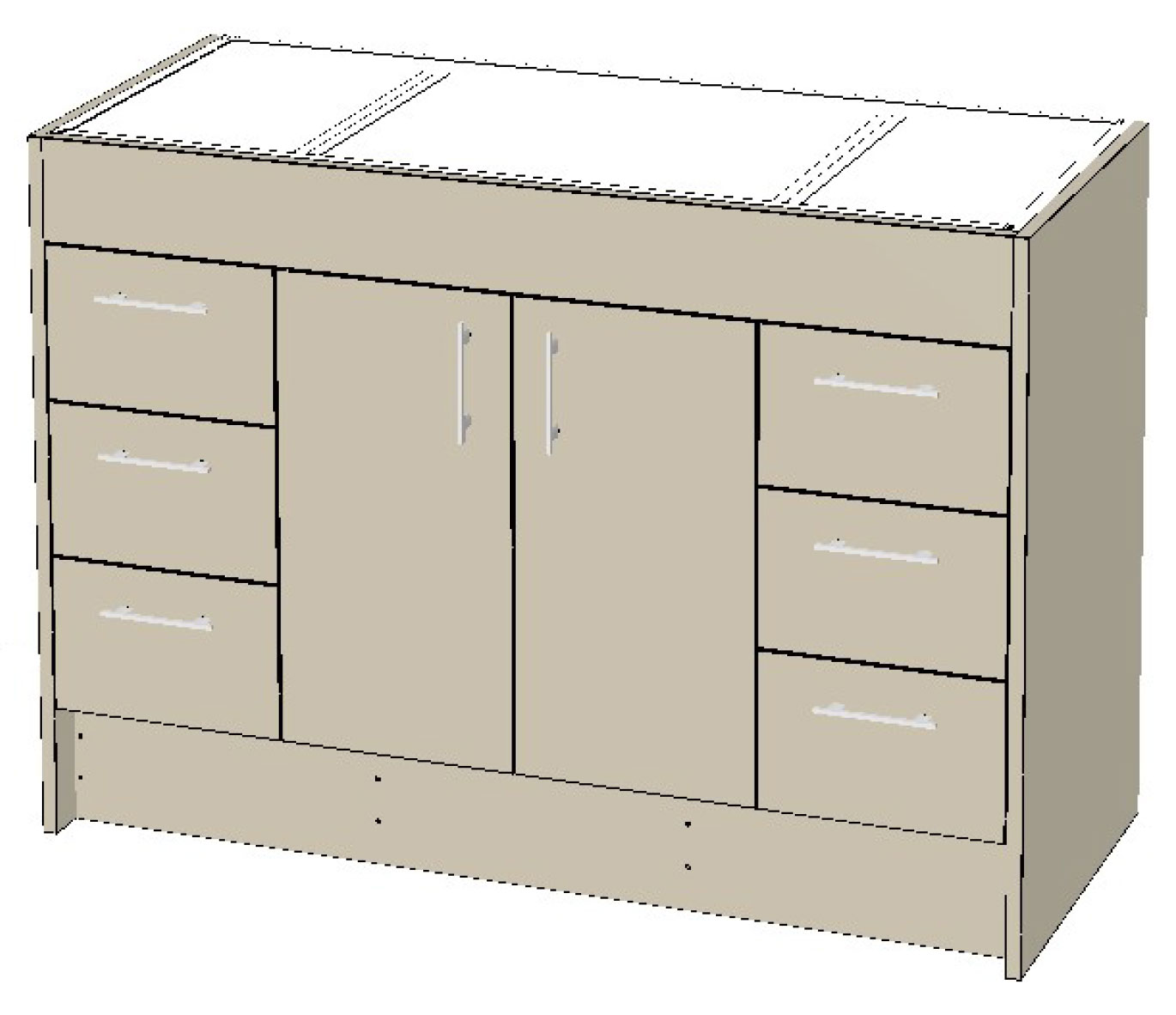500mm Vanity with Kicker (1200mm Wide) - 2 Doors 2x 2 Drawers