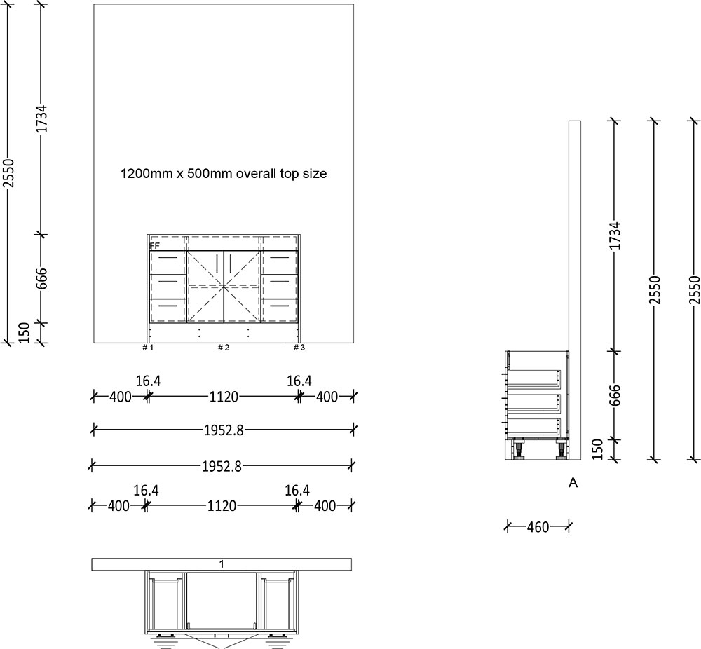 500mm Vanity with Kicker (1200mm Wide) - 2 Doors 2x 2 Drawers - Image 2