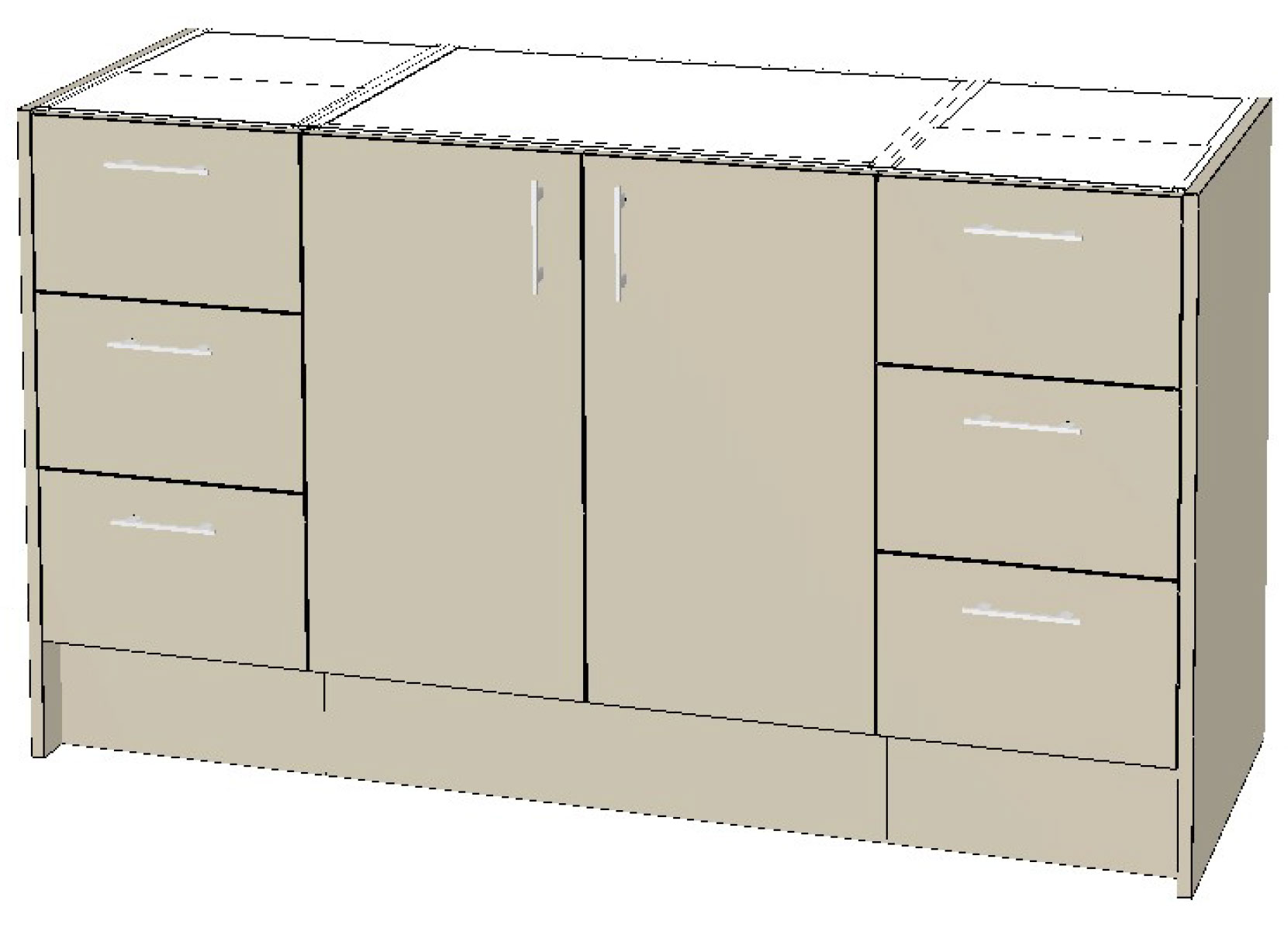 500mm Vanity with Kicker (1500mm Wide) - 2 Doors 2x 2 Drawers