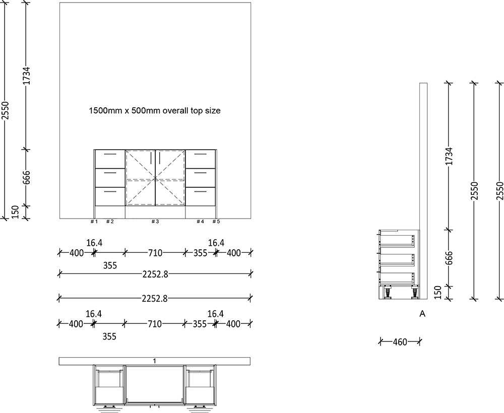 500mm Vanity with Kicker (1500mm Wide) - 2 Doors 2x 2 Drawers - Image 2