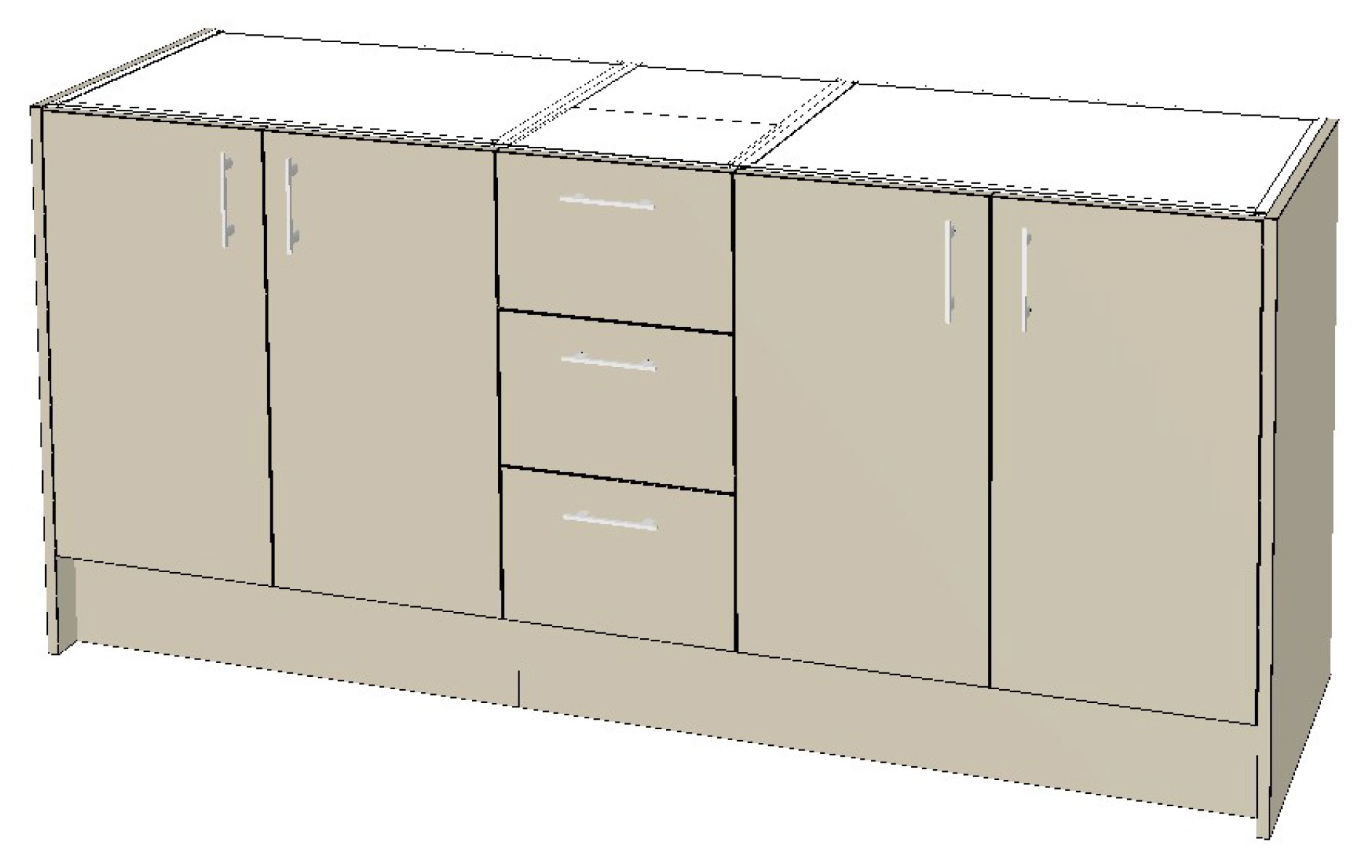 500mm Vanity with Kicker (1800mm Wide) - 2x 2 Doors 2 Drawers