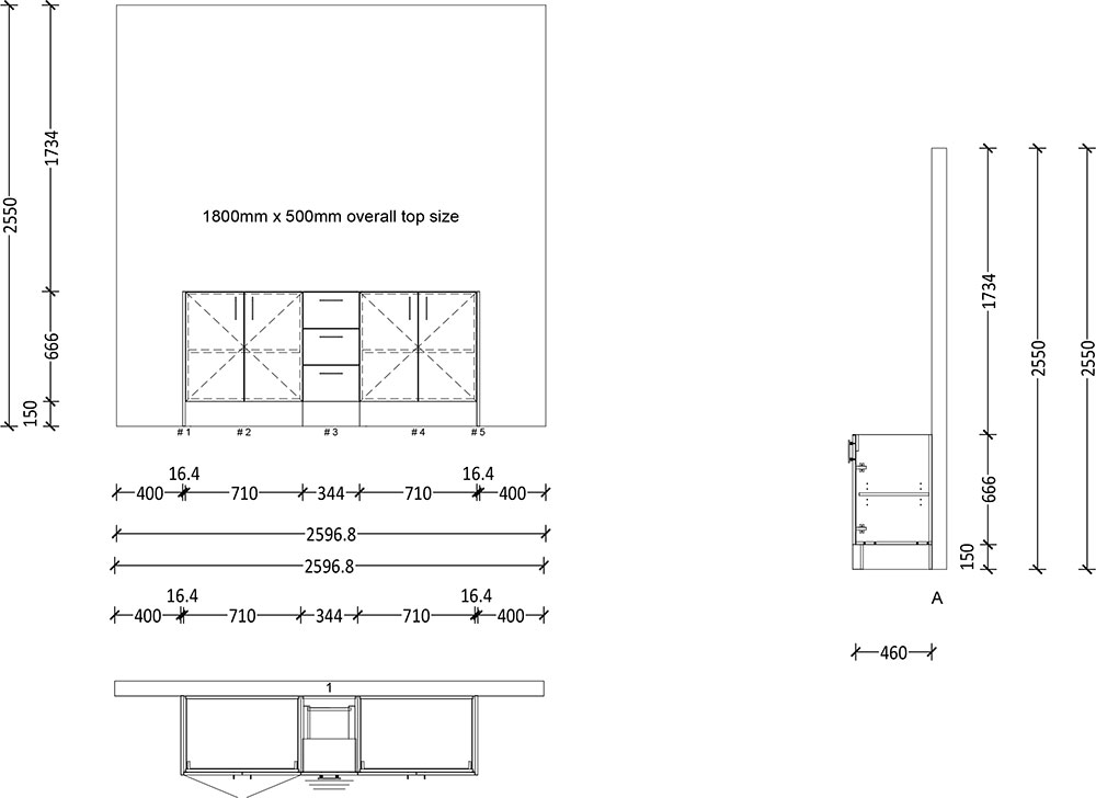 500mm Vanity with Kicker (1800mm Wide) - 2x 2 Doors 2 Drawers - Image 2