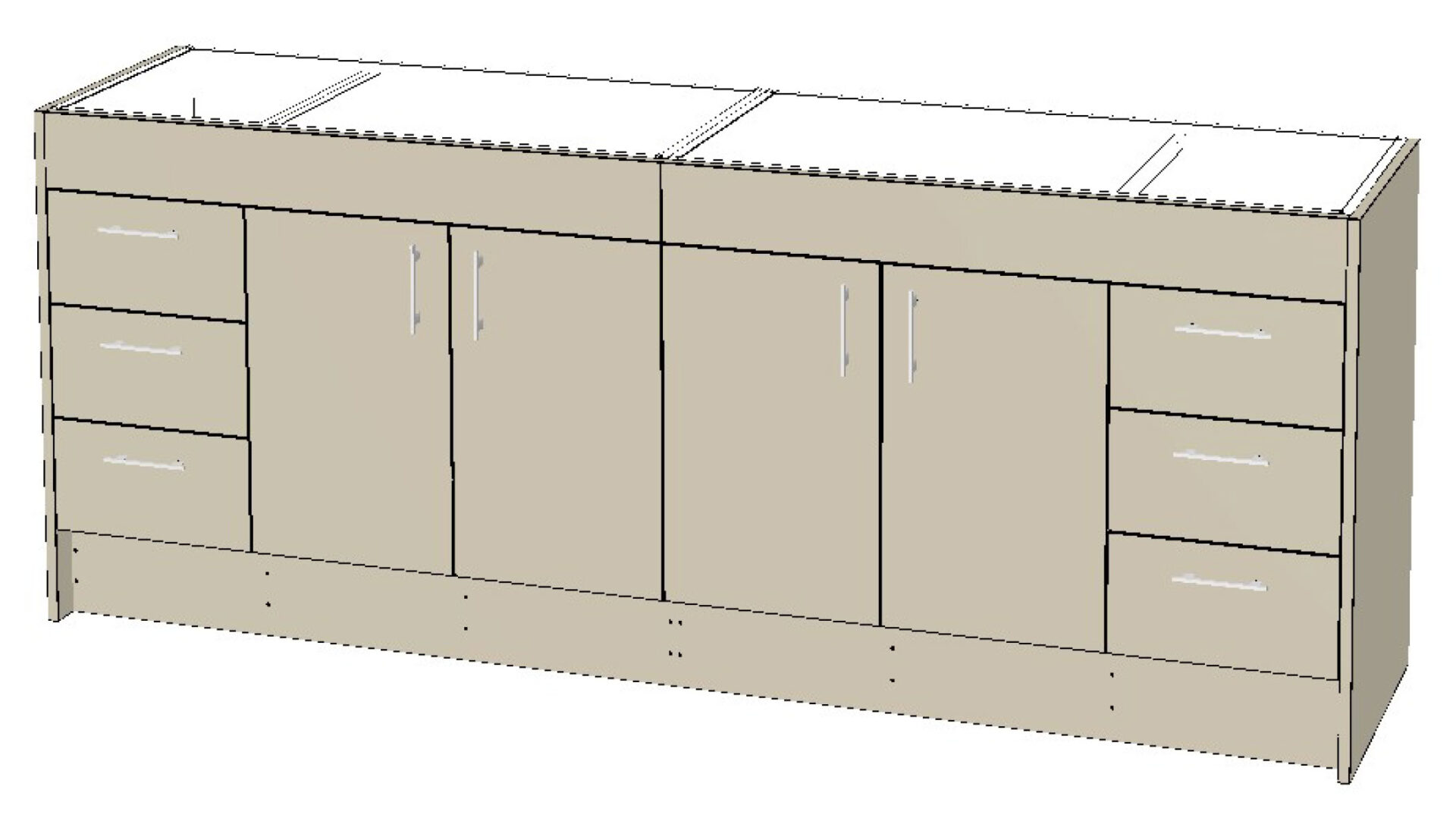 500mm Vanity with Kicker (2100mm Wide) - 2x 2 Doors 2x 2 Drawers