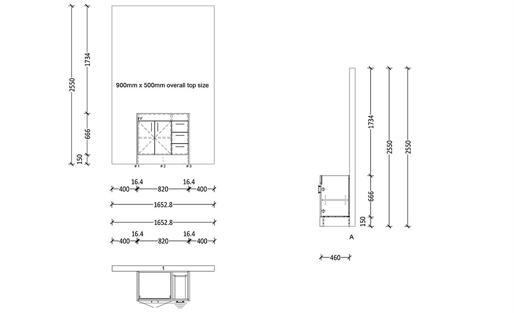 500mm Vanity with Kicker (900mm Wide) - 2 Doors 2 Drawers LH - Image 2
