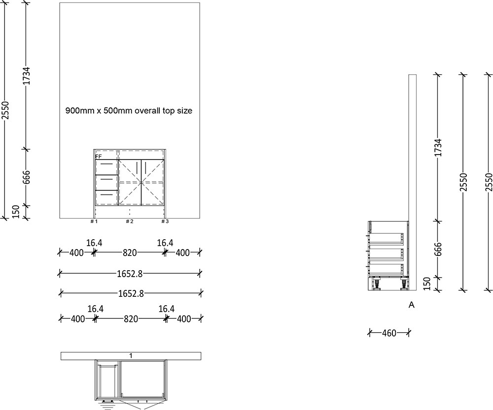 500mm Vanity with Kicker (900mm Wide) - 2 Doors 2 Drawers RH - Image 2