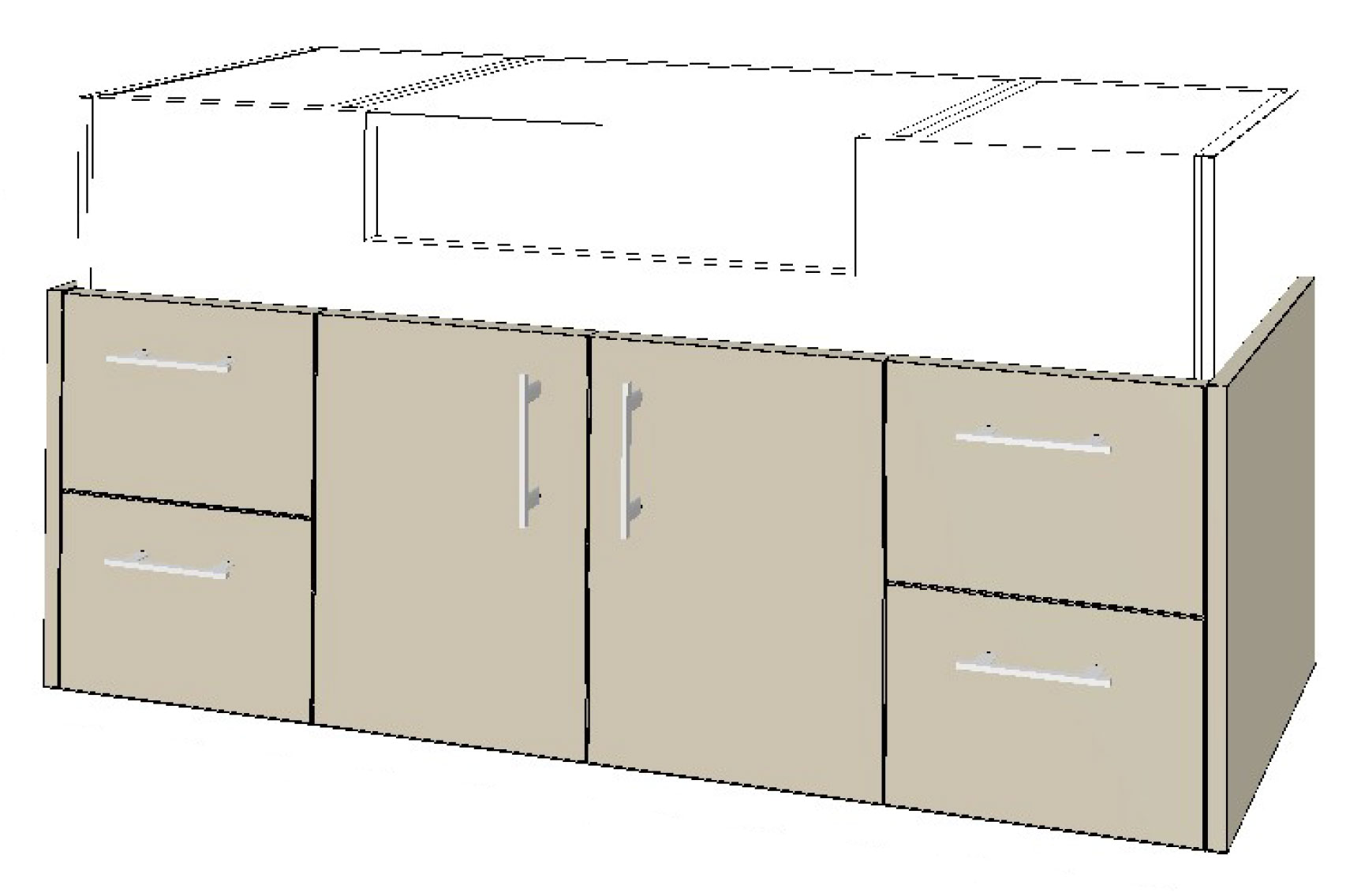 500mm Semi Recess Floating Vanity 1200mm 2 Doors 2x 2 Drawers
