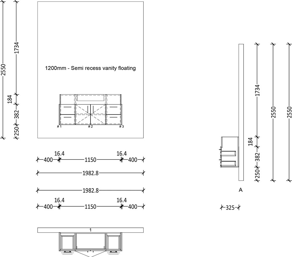 500mm Semi Recess Floating Vanity 1200mm 2 Doors 2x 2 Drawers - Image 2