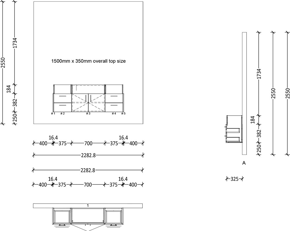 500mm Semi Recess Floating Vanity 1500mm 2 Doors 2x 2 Drawers - Image 2