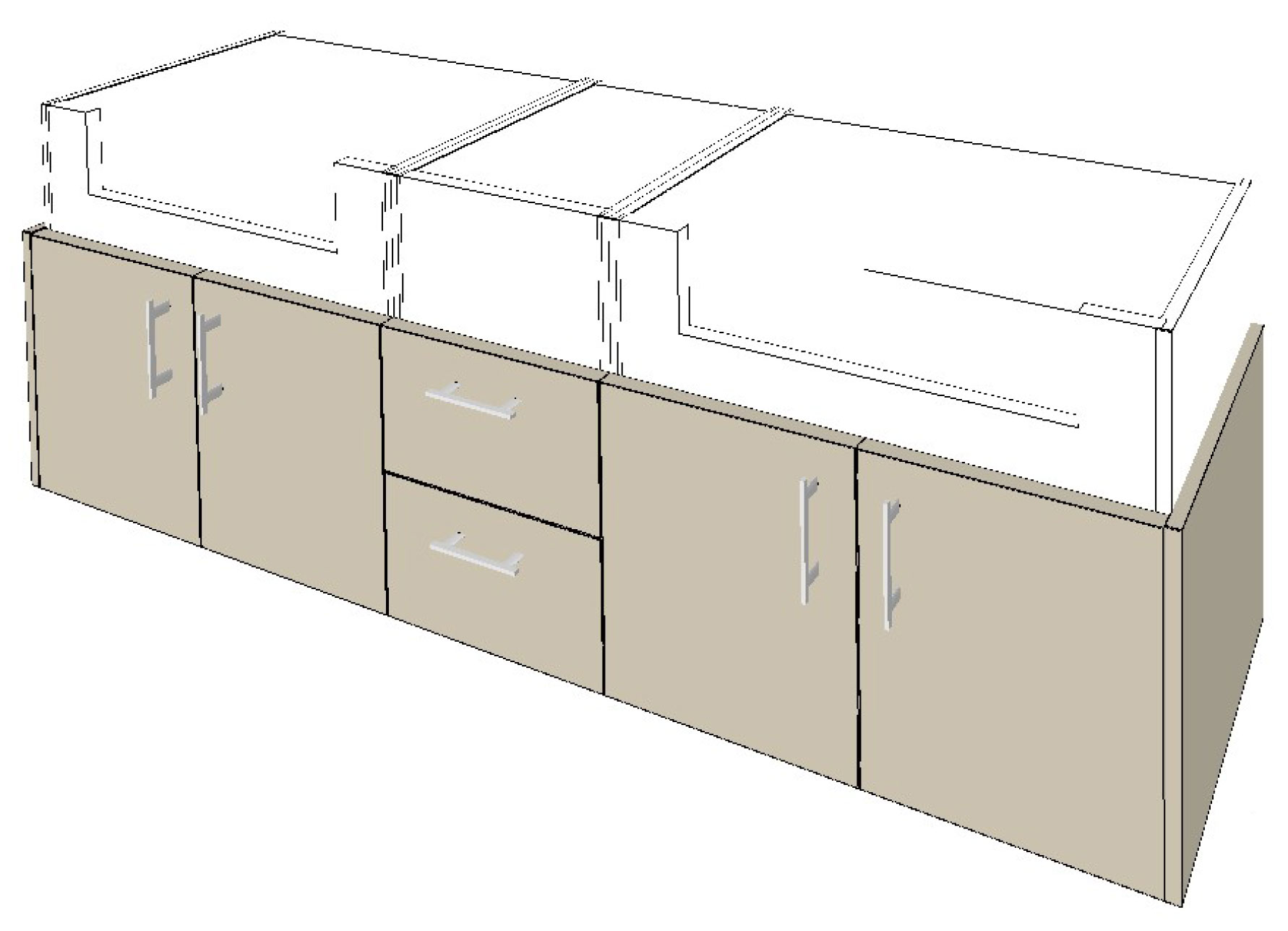 500mm Semi Recess Floating Vanity 1800mm 2x 2 Doors 2 Drawers