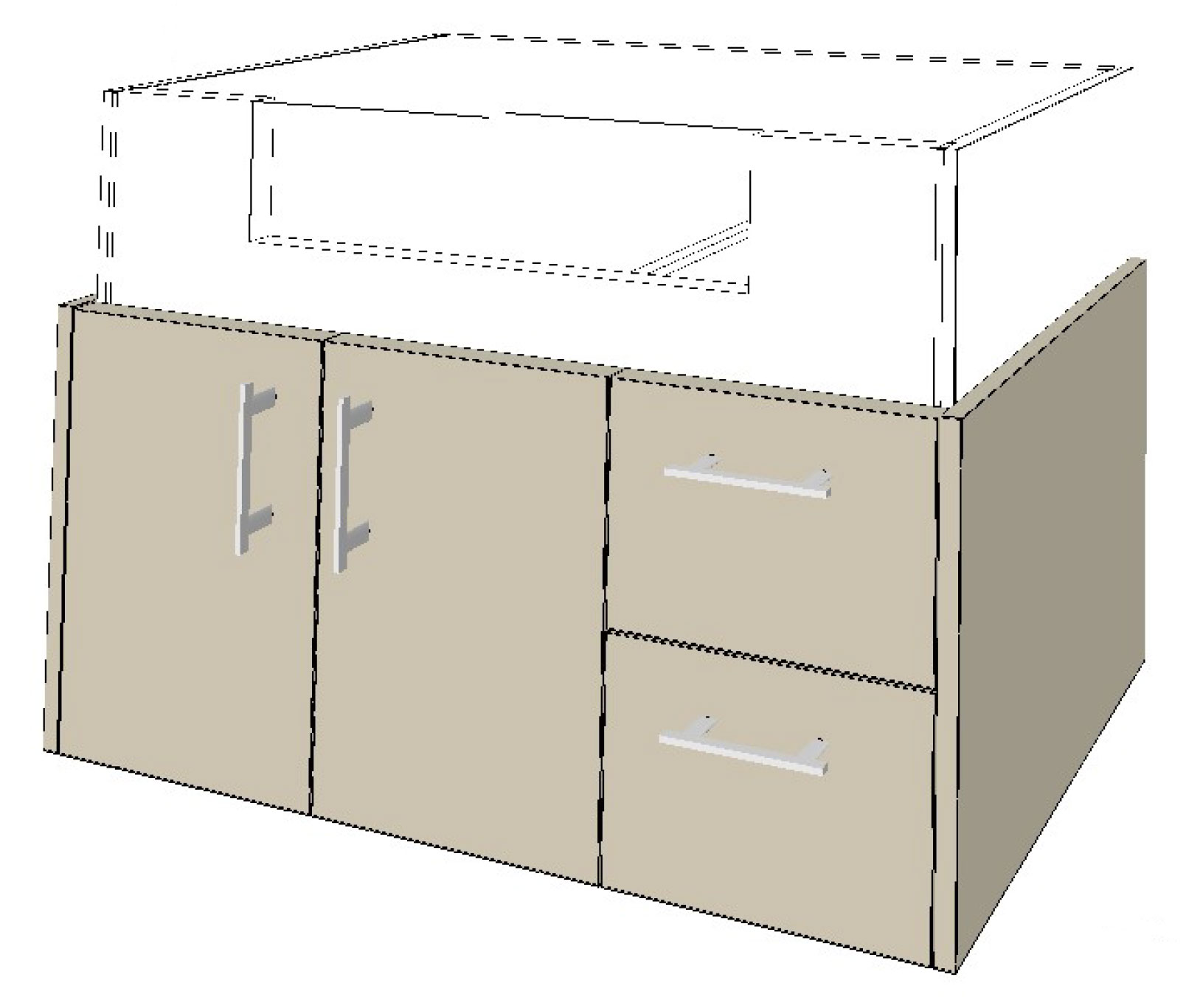 500mm Semi Recess Floating Vanity 900mm 2 Doors 2 Drawers LH