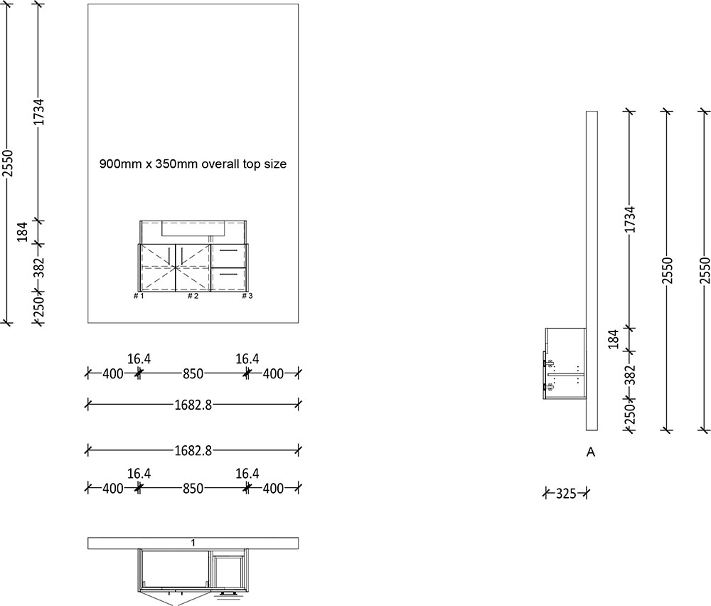 500mm Semi Recess Floating Vanity 900mm 2 Doors 2 Drawers LH - Image 2