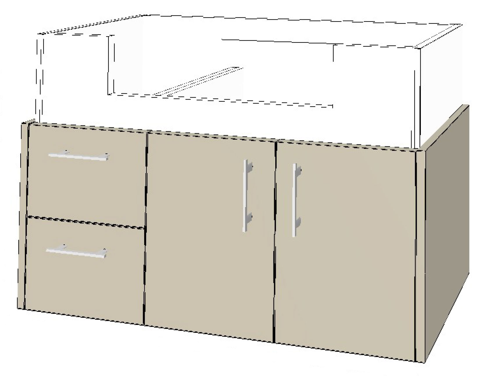 500mm Semi Recess Floating Vanity 900mm 2 Doors 2 Drawers RH