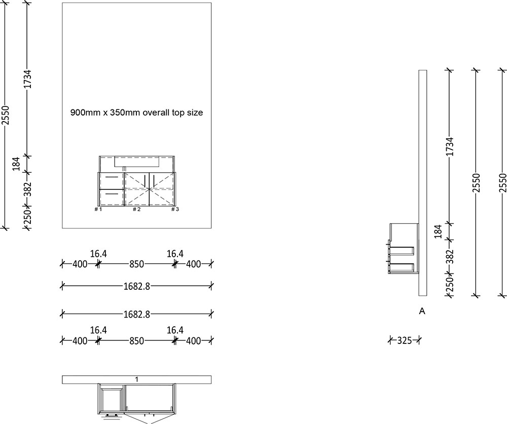 500mm Semi Recess Floating Vanity 900mm 2 Doors 2 Drawers RH - Image 2