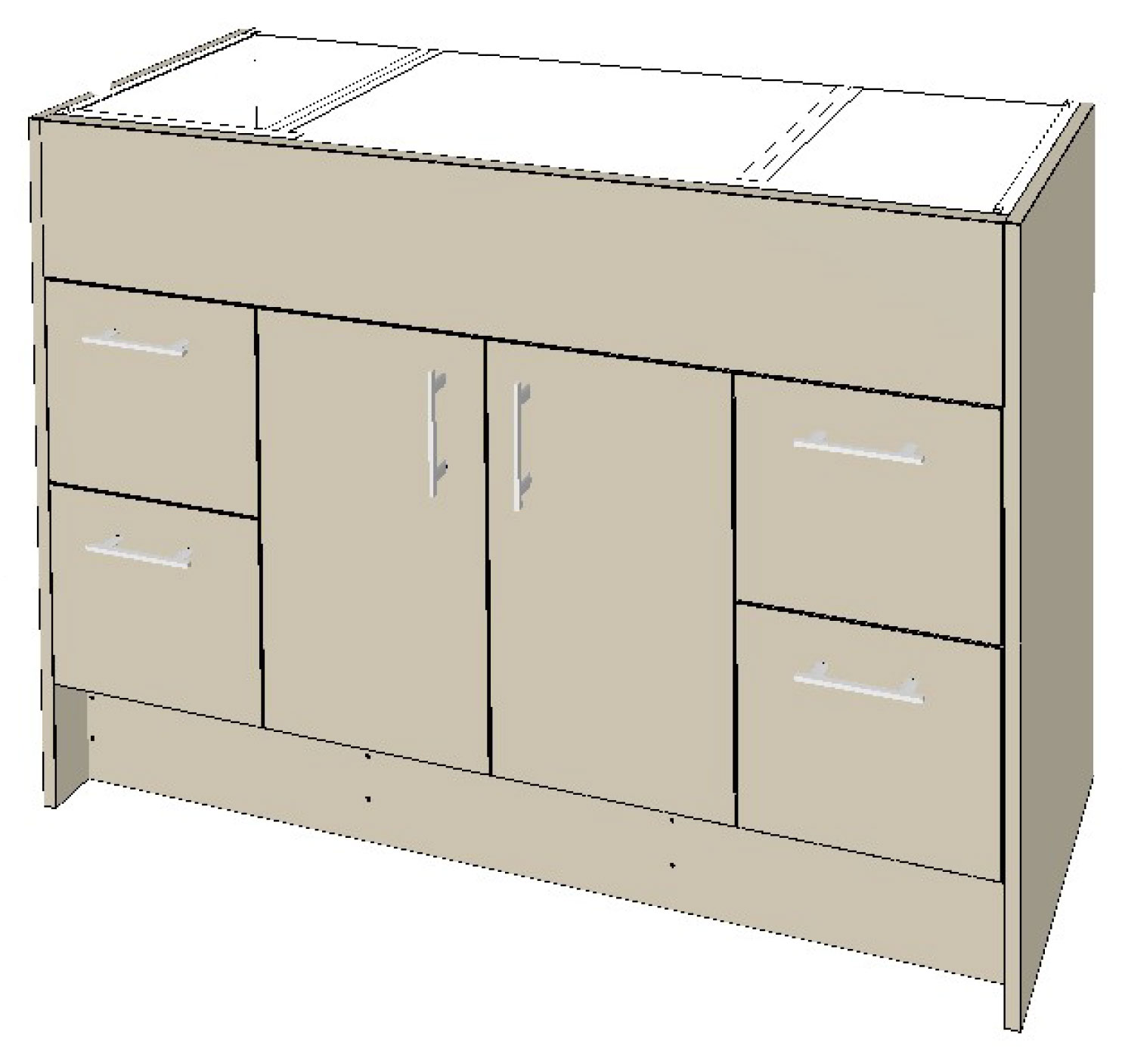 500mm Semi Recess Vanity with Kicker 1200mm 2 Doors 2x 2 Drawers