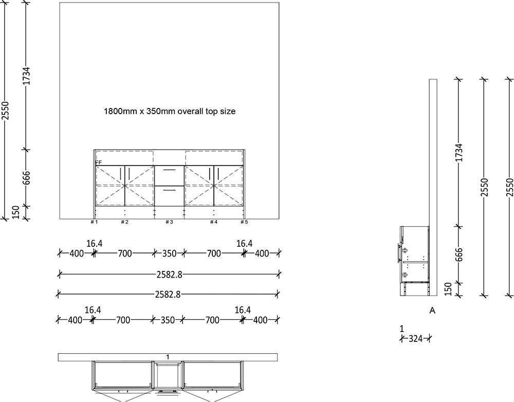 500mm Semi Recess Vanity with Kicker 1800mm 2x 2 Doors 2 Drawers - Image 2