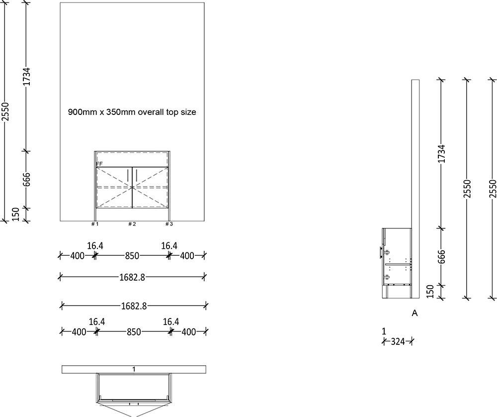 500mm Semi Recess Vanity with Kicker 900mm 2 Doors - Image 2