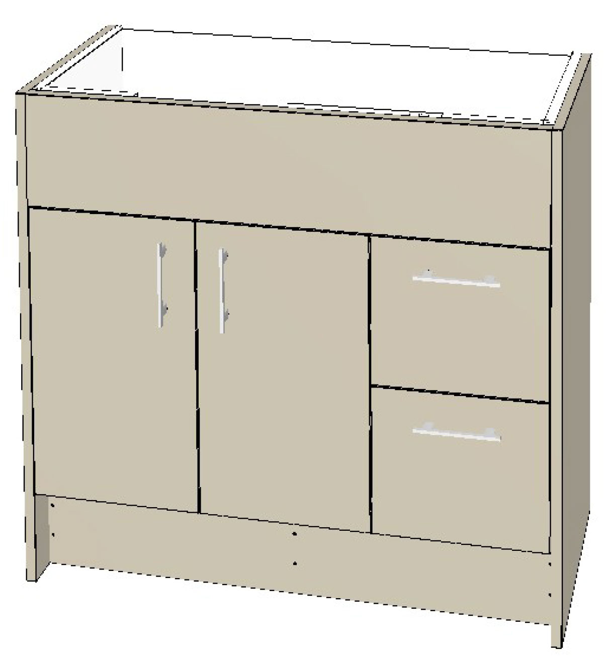 500mm Semi Recess Vanity with Kicker 900mm 2 Doors 2 Drawers LH