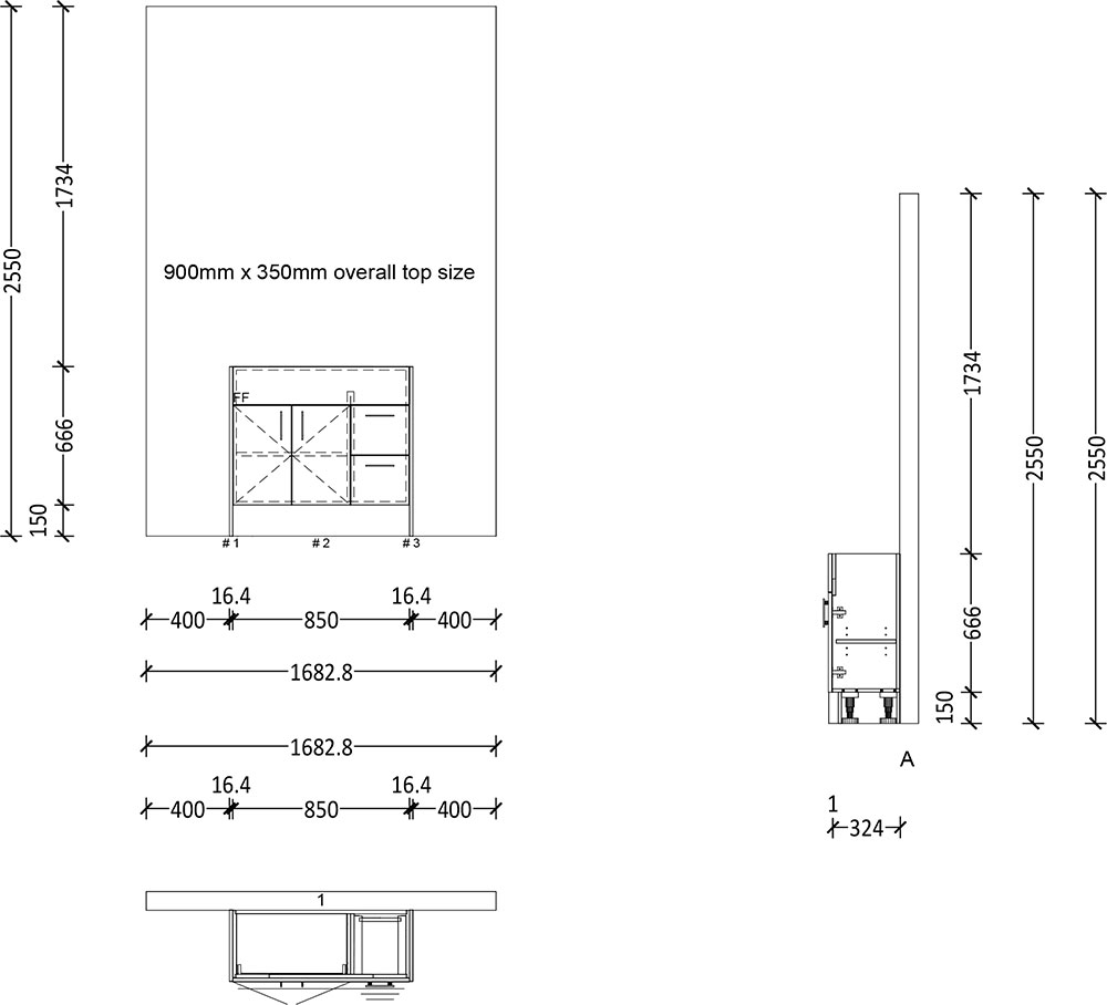 500mm Semi Recess Vanity with Kicker 900mm 2 Doors 2 Drawers LH - Image 2