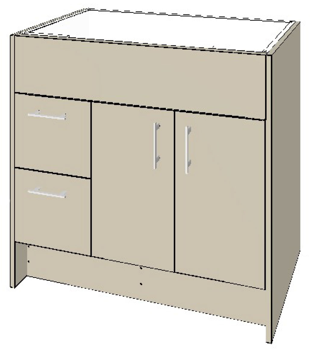 500mm Semi Recess Vanity with Kicker 900mm 2 Doors 2 Drawers RH