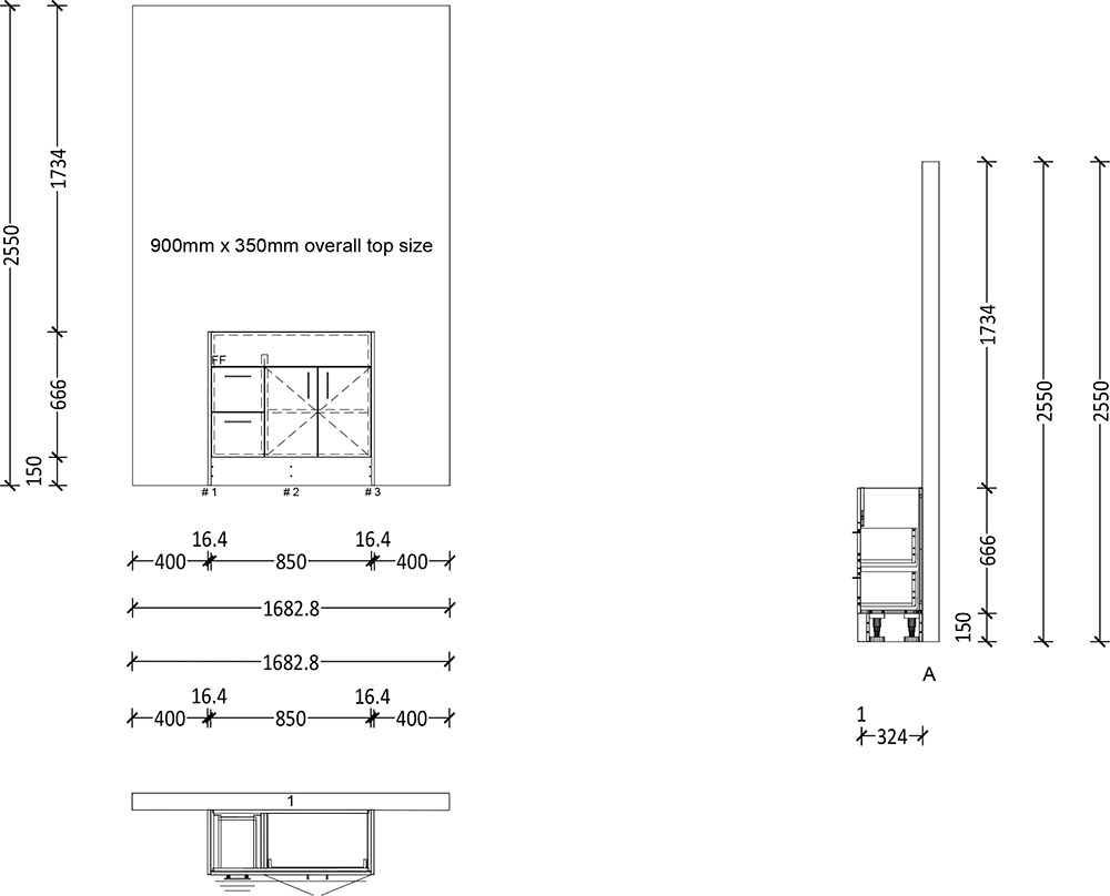 500mm Semi Recess Vanity with Kicker 900mm 2 Doors 2 Drawers RH - Image 2